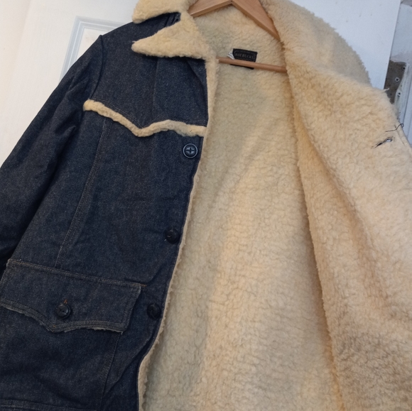 Vintage Sears Roebucks Denim Jacket Sherpa Lined Size 42 R western, - Picture 8 of 13